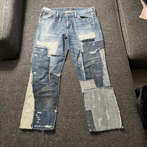 Polo Ralph Lauren Jeans Womens 30 Patchwork Chrystie Kick Flare Crop Raw Hem
